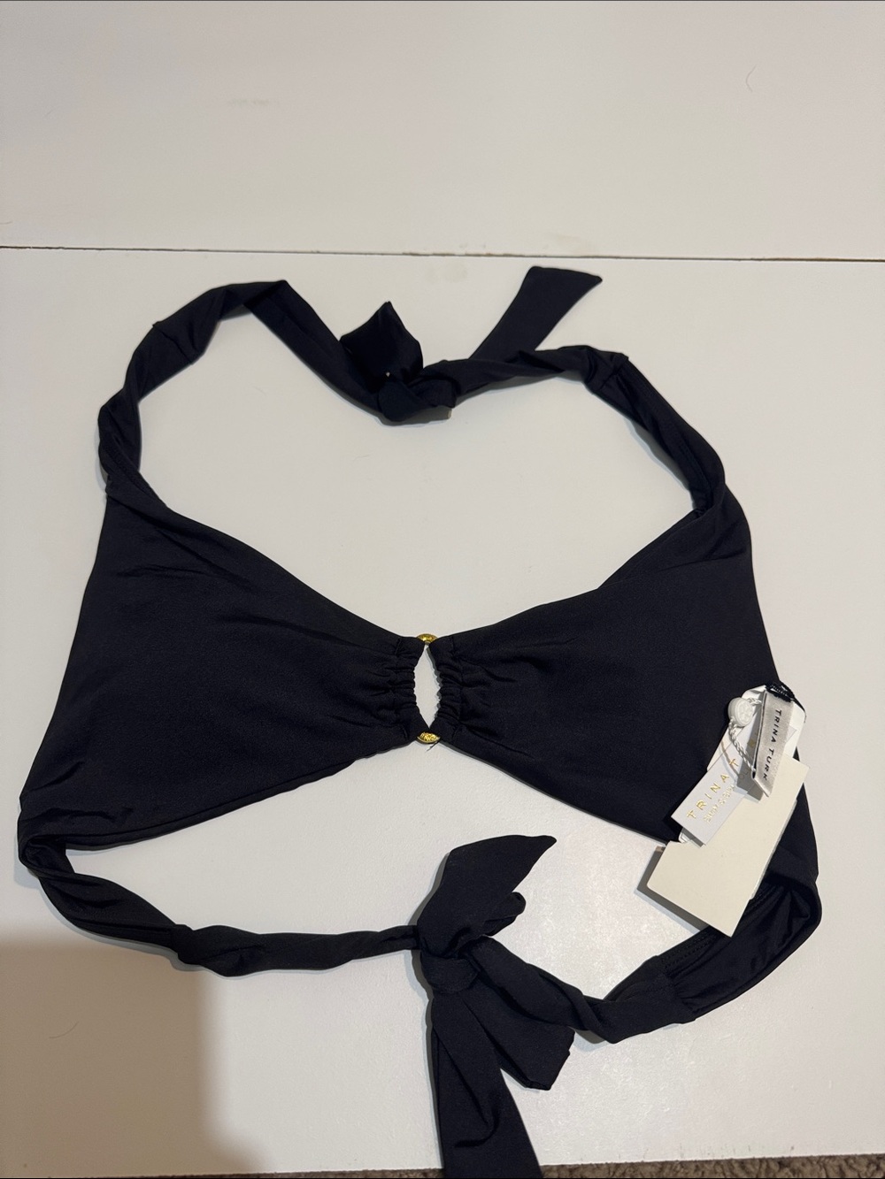 Trina Turk black Bikini Top with Gold Accent accent